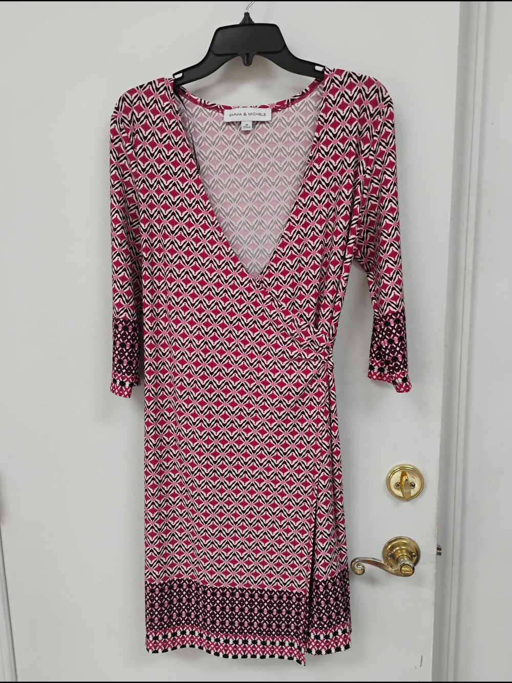 Emma & Michele Pink Geometric Wrap Dress Size M